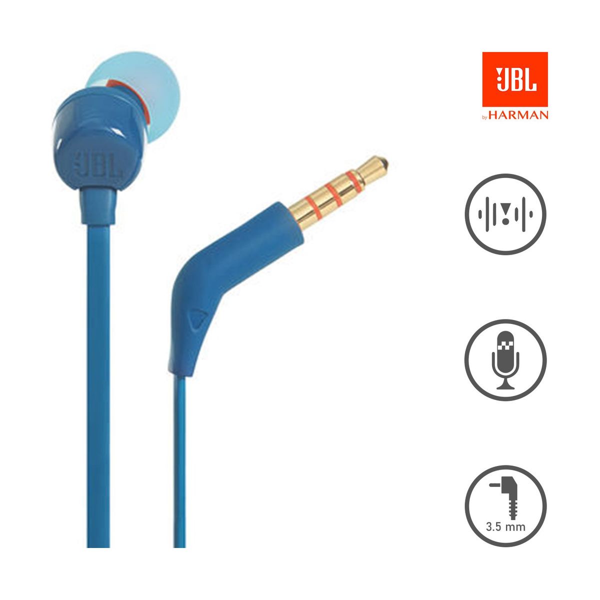 JBL - Audífonos JBL T110 Pure Bass Sound 3.5mm con Micrófono Azul