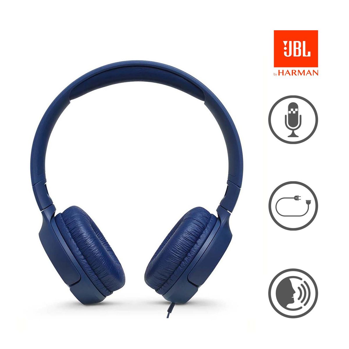 JBL - Audífonos JBL T500 Pure Bass Sound On Ear con Micrófono Azul