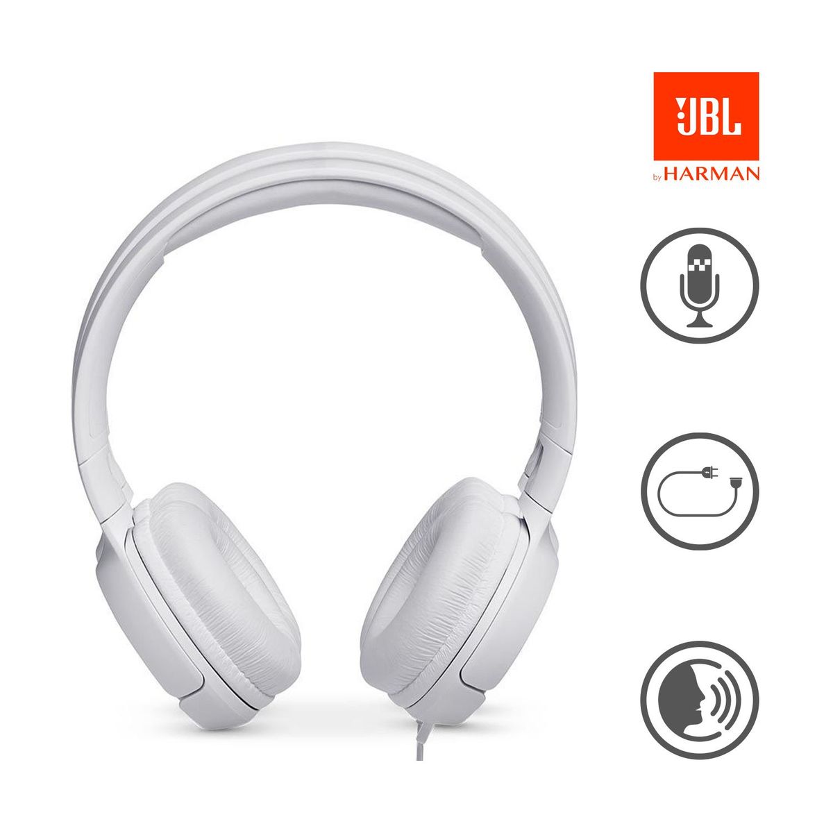 JBL - Audífonos JBL T500 Pure Bass Sound On Ear con Micrófono Blanco