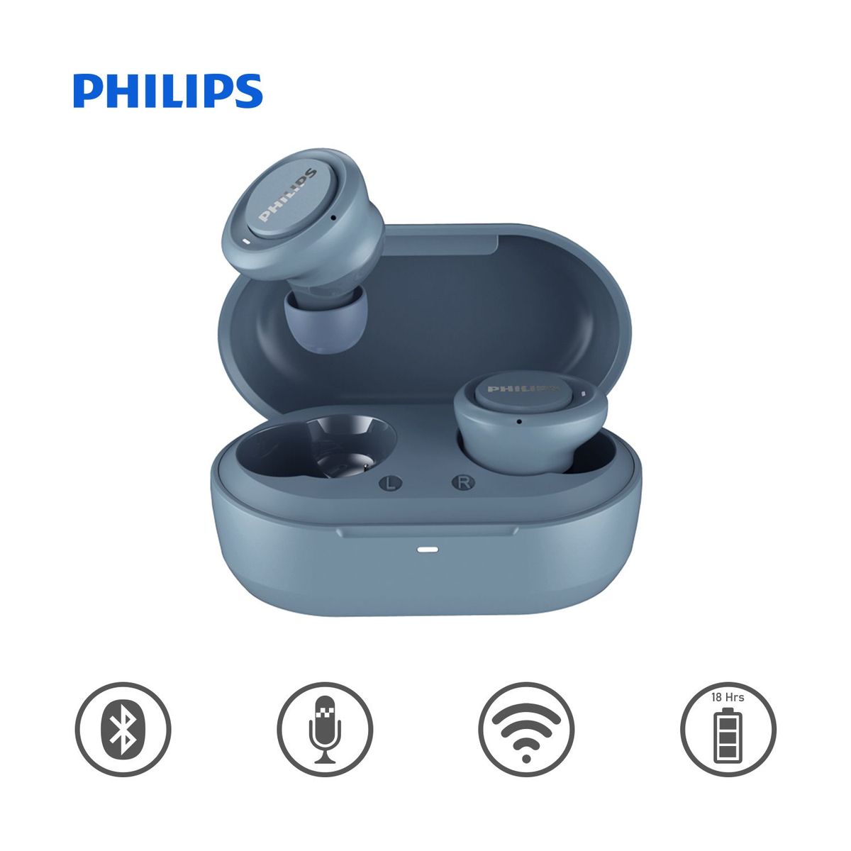 PHILIPS - Audífonos Philips True Wireless TAT1215 Bluetooth 18 Hrs IPX4 Azul