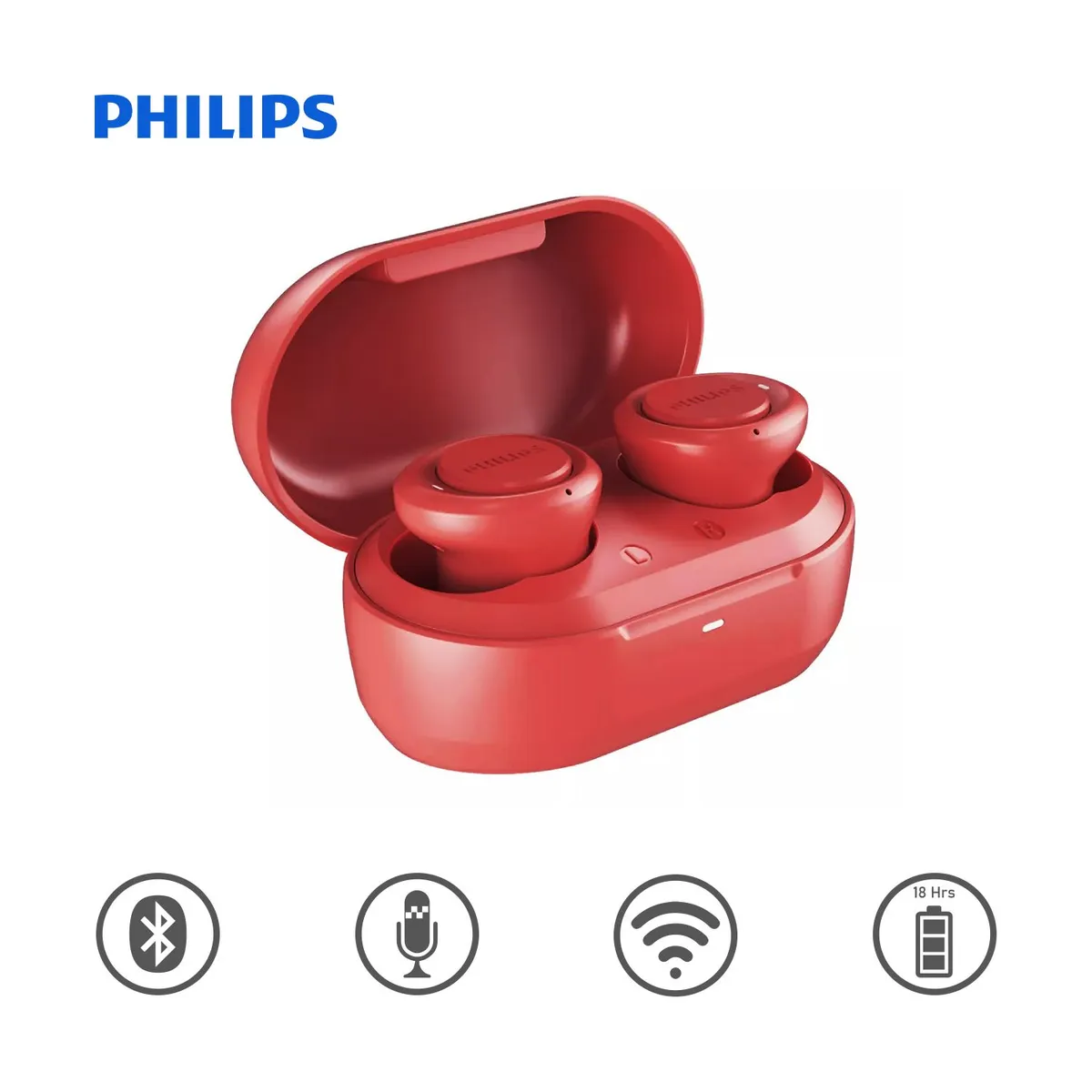 PHILIPS - Audífonos Philips True Wireless TAT1215 Bluetooth 18 Hrs IPX4 Rojo