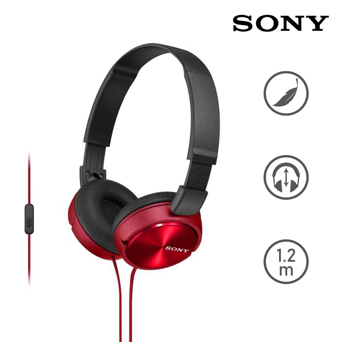 SONY - Audífonos Sony MDR-ZX310AP Over Ear con Micrófono Rojo Sony.