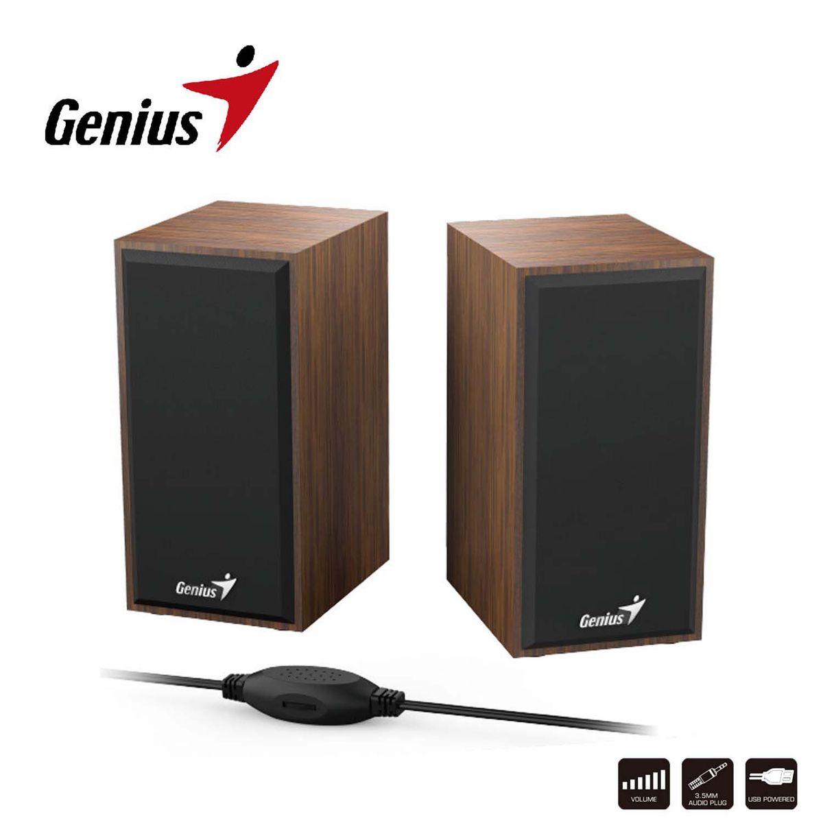 GENIUS - Parlantes Genius SP-HF180 Wooden Stereo USB-3.5 mm Marrón Genius