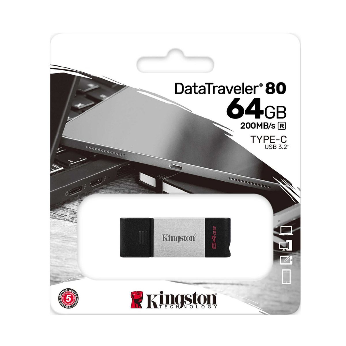 KINGSTON - Memoria USB 3.2 Kingston DT80 64GB Tipo C 200MB/s
