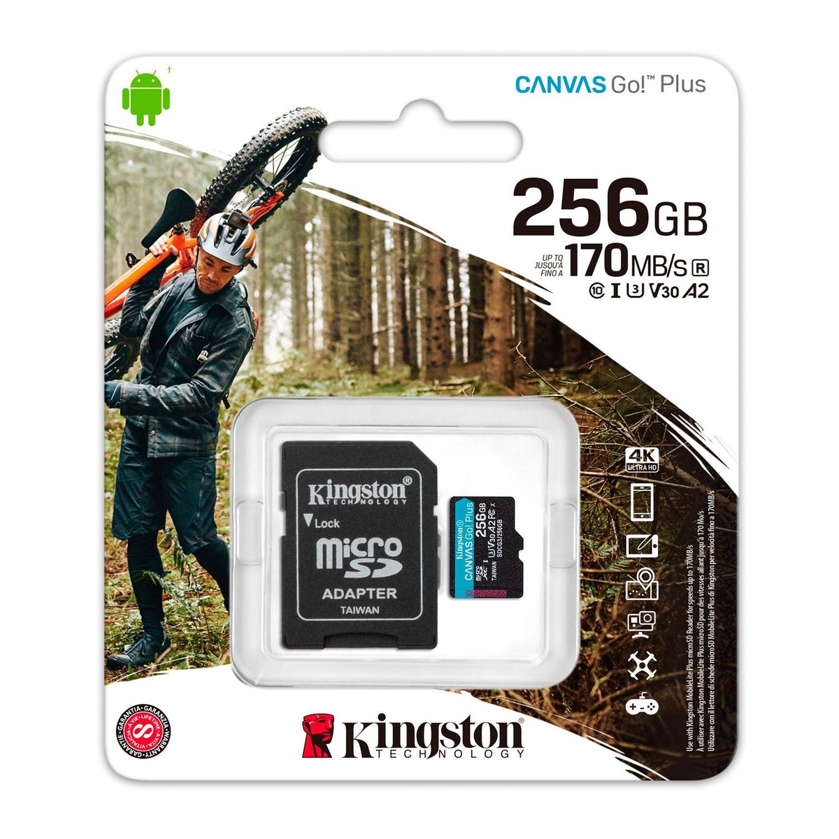 KINGSTON - Memoria Micro SD Kingston Canvas Go Plus 256GB C/Adaptador 170Mb/s