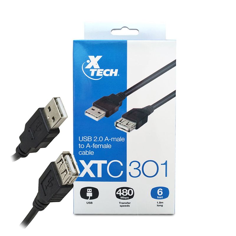 XTECH - Xtech Cable Usb 2.0 Xtc-301 Macho A Hembra 1.8 M De Largo