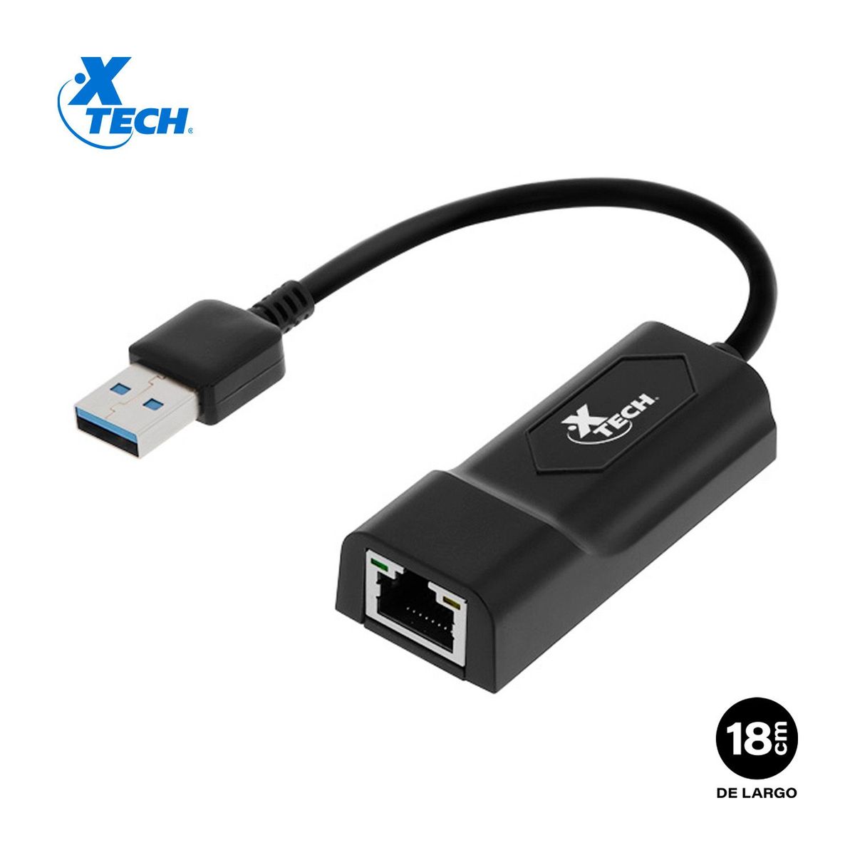 XTECH - Adaptador de Red XTECH XTC-373 Conector USB 3.0 a RJ-45 5Gbps 18cm