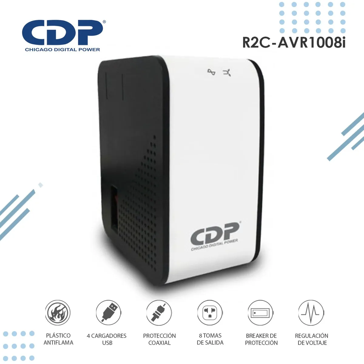 CDP - Estabilizador de Voltaje CDP R2C-AVR1008I 1000VA/500W 8 Tomas de Salida