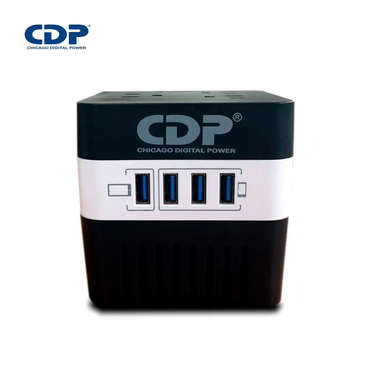 CDP - Estabilizador de Voltaje CDP RU-AVR604I 600VA/300W 4 Salidas 4 Puertos USB