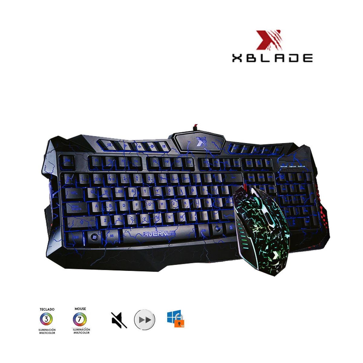 XBLADE - Kit Teclado y Mouse Xblade Avernus GXB-KM410L Iluminado 7 Colores