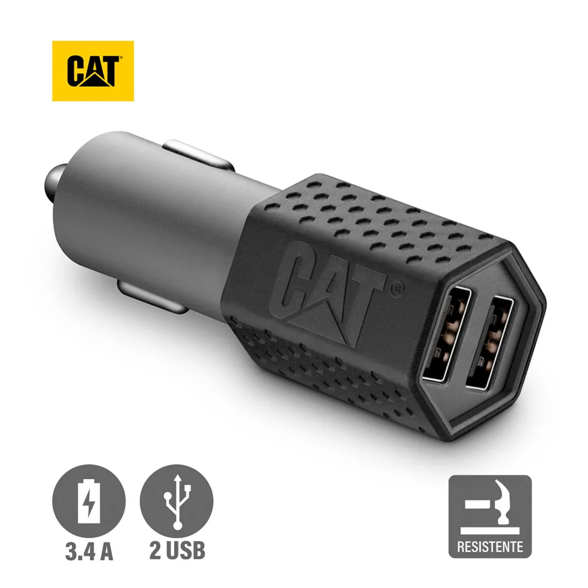 CAT - Cargador De Auto CAT Resistente Carga Rápida USB 3.4A DC 2 Puertos