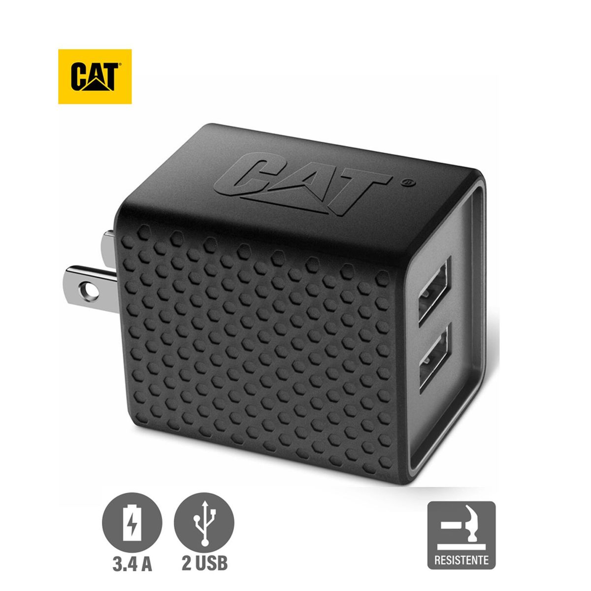 CAT - Cargador De Pared CAT Resistente Carga Rapida USB 3.4A 2 Puertos