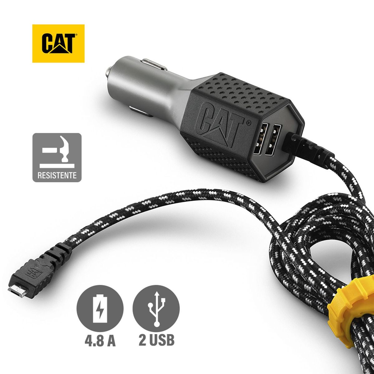 CAT - Cargador De Auto CAT Resistente Con Cable USB-Micro USB 4.8 a 2 Puerto