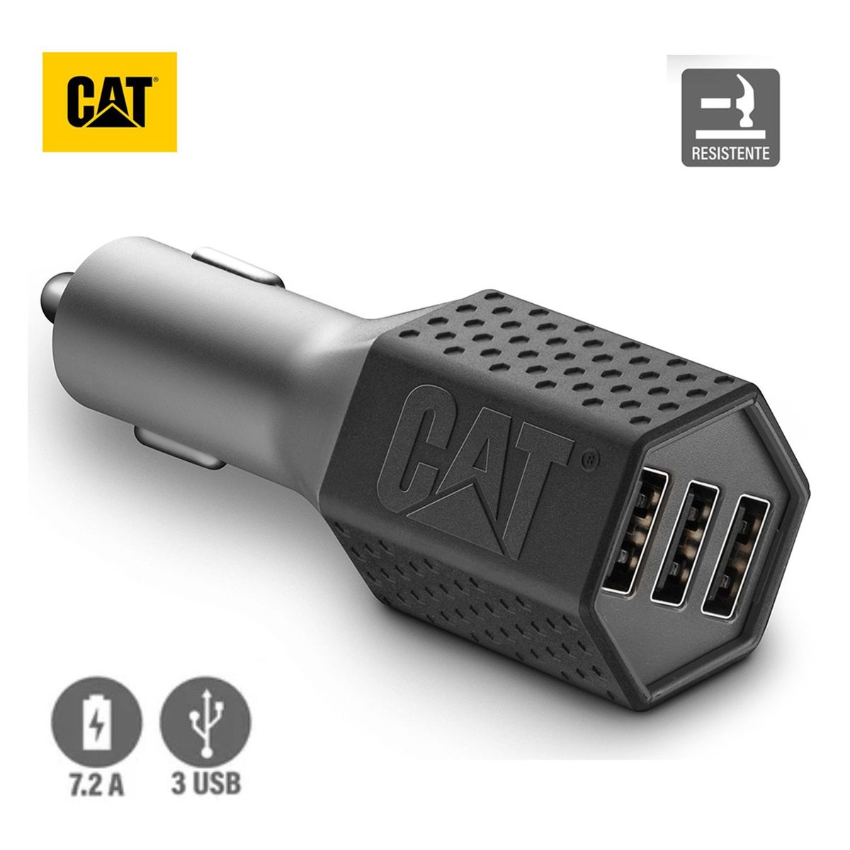 CAT - Cargador De Auto CAT Resistente USB 7.2 Amp 3 Puertos