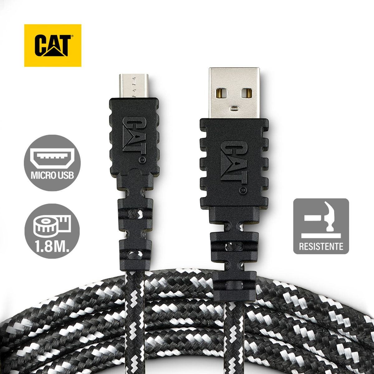 CAT - Cable Carga Y Datos CAT Resistente USB-Micro USB 1.8 Metros