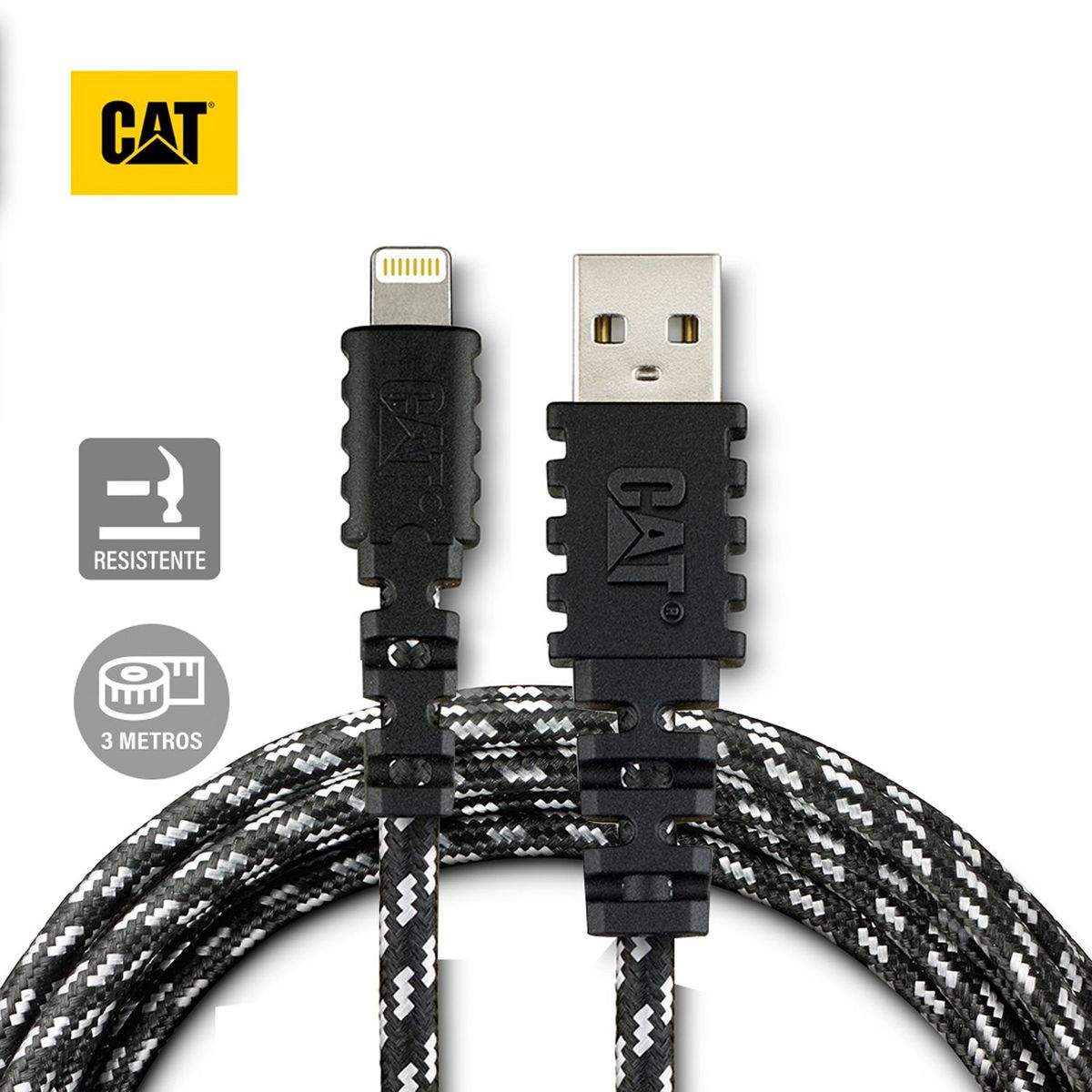 CAT - Cable Carga Y Datos CAT Resistente USB-Lightning 3 Metros