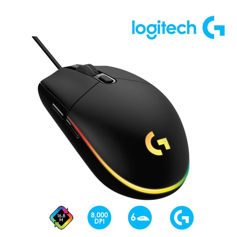 LOGITECH - Mouse Óptico Logitech G203 6 Botones RGB DPI 8000 Negro
