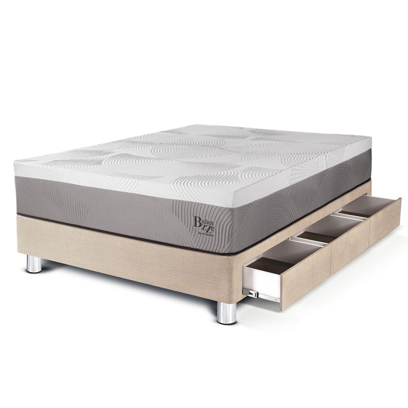 PARAISO - Cama Con Cajones Balanzze 1.5 Plz + 1 Almohada Viscoelástica + Protector