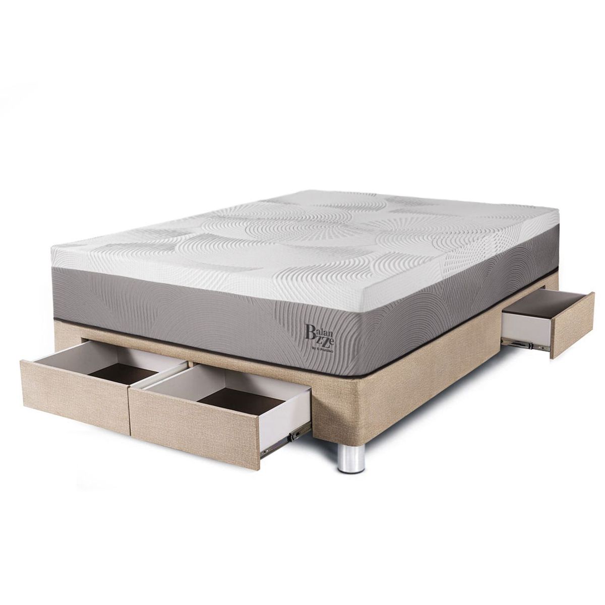 PARAISO - Cama Con Cajones Balanzze 2 Plz + 2 Almohadas Viscoelásticas + Protector