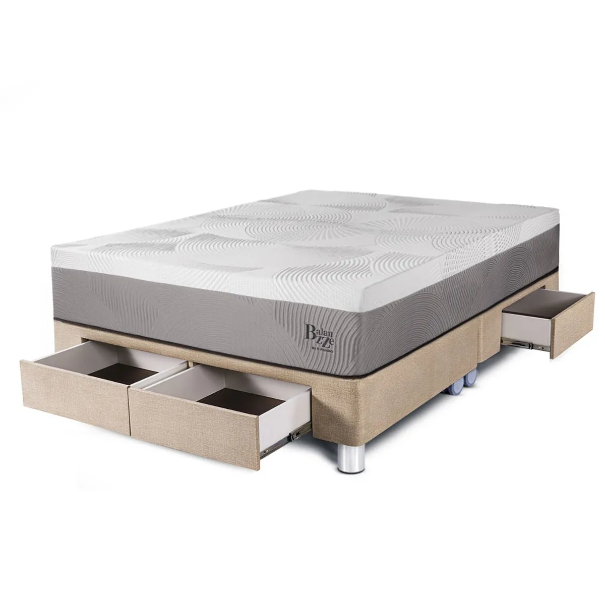 PARAISO - Cama Con Cajones Balanzze Queen + 2 Almohadas Viscoelásticas + Protector