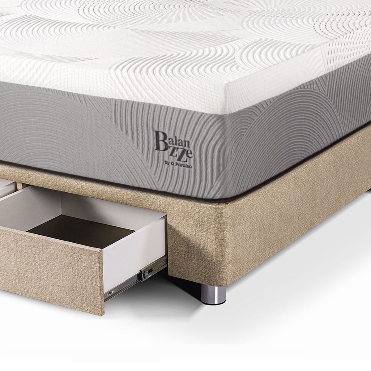 PARAISO - Cama Con Cajones Balanzze Queen + 2 Almohadas Viscoelásticas + Protector