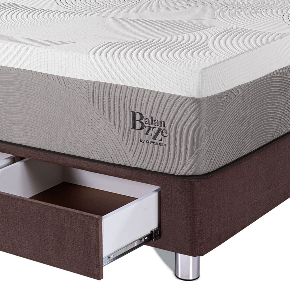 PARAISO - Cama Con Cajones Balanzze King + 2 Almohadas Viscoelásticas + Protector