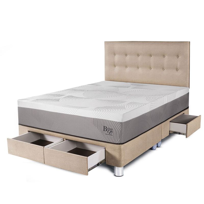 PARAISO - Dormitorio con Cajones Balanzze Queen + 2 Almohadas Viscoelásticas + Protector