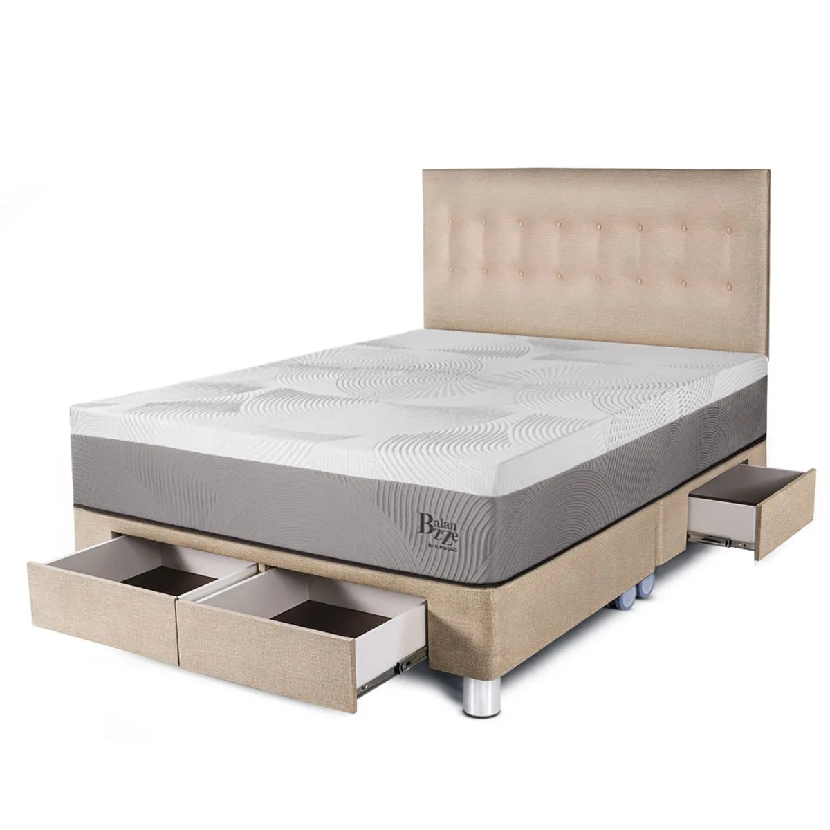 PARAISO - Dormitorio con Cajones Balanzze King + 2 Almohadas Viscoelásticas + Protector