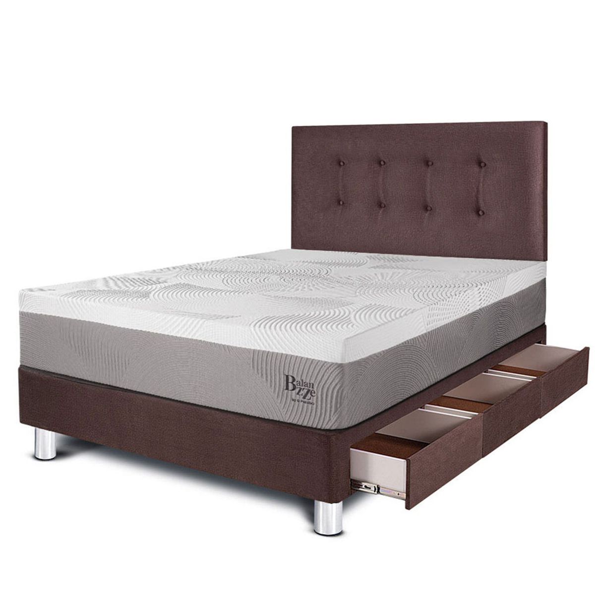 PARAISO - Dormitorio Con Cajones Balanzze 1.5 Plz Chocolate + 1 Almohada Viscoelástica