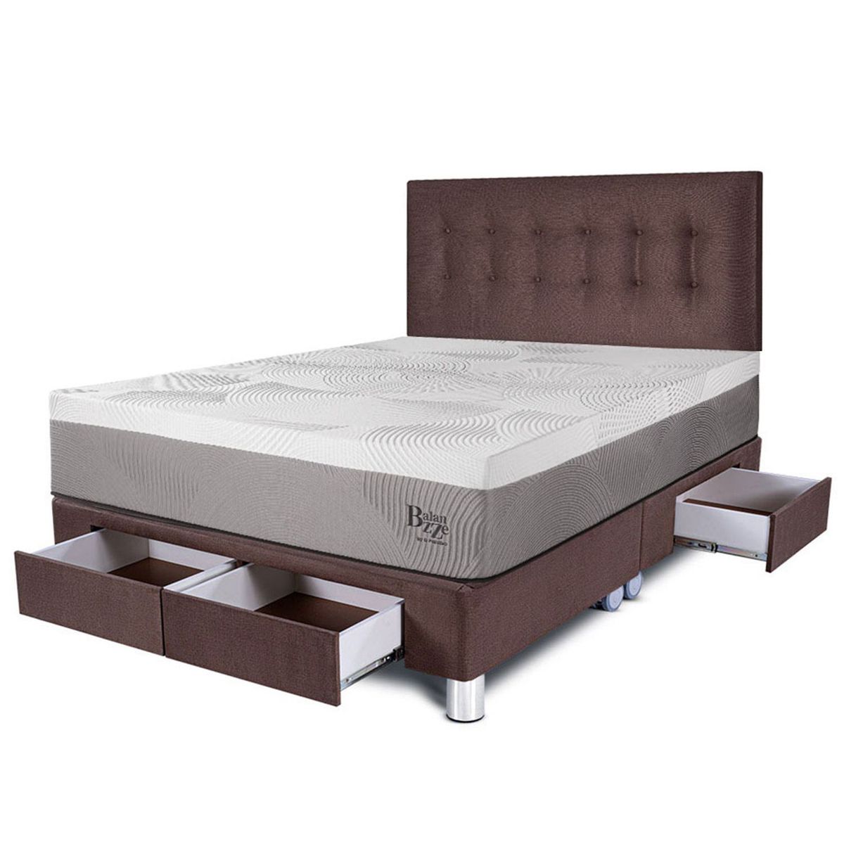 PARAISO - Dormitorio con Cajones Balanzze Queen + 2 Almohadas Viscoelásticas + Protector