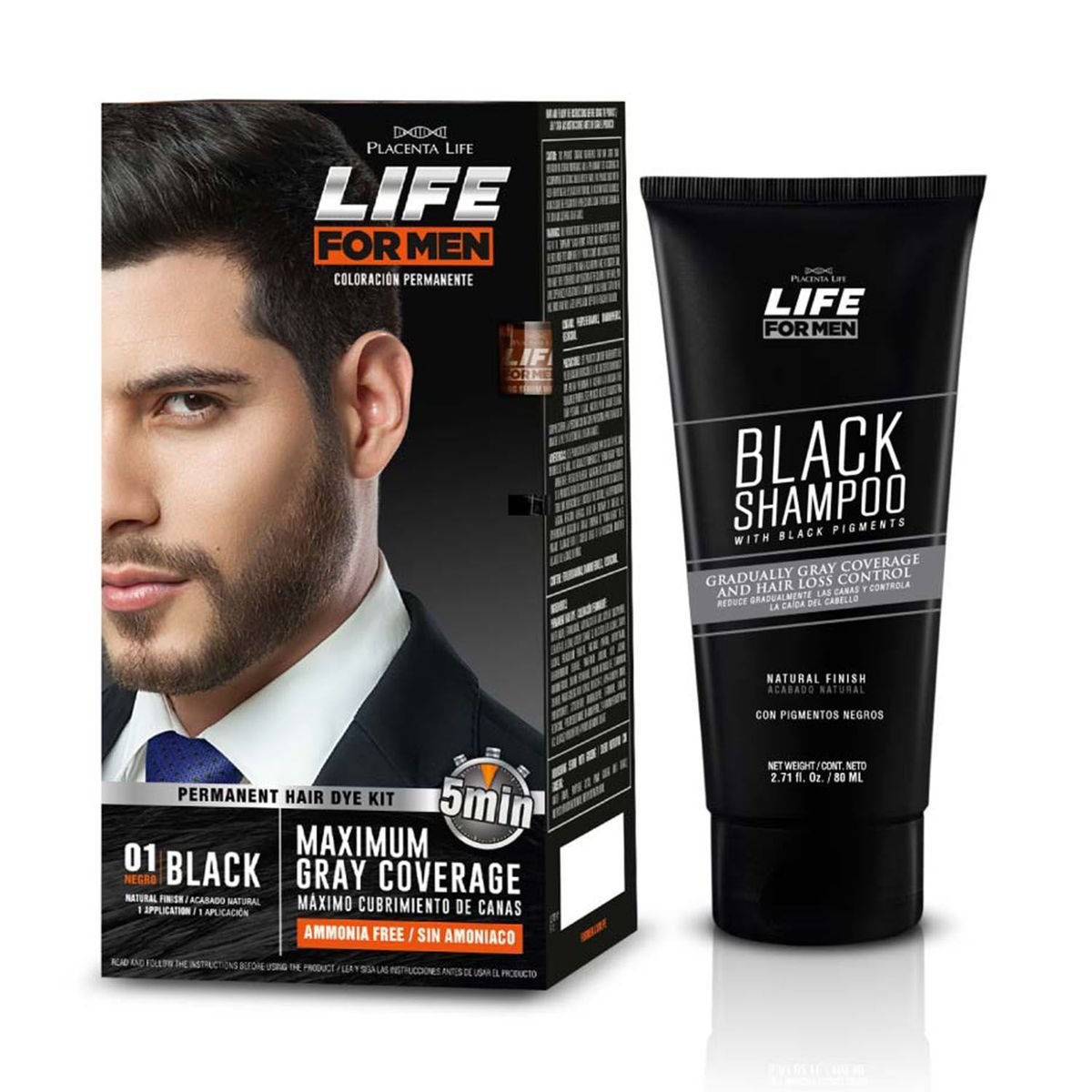 LIFE FOR MEN - Pack Tinte Negro y Black Shampoo Life For Men