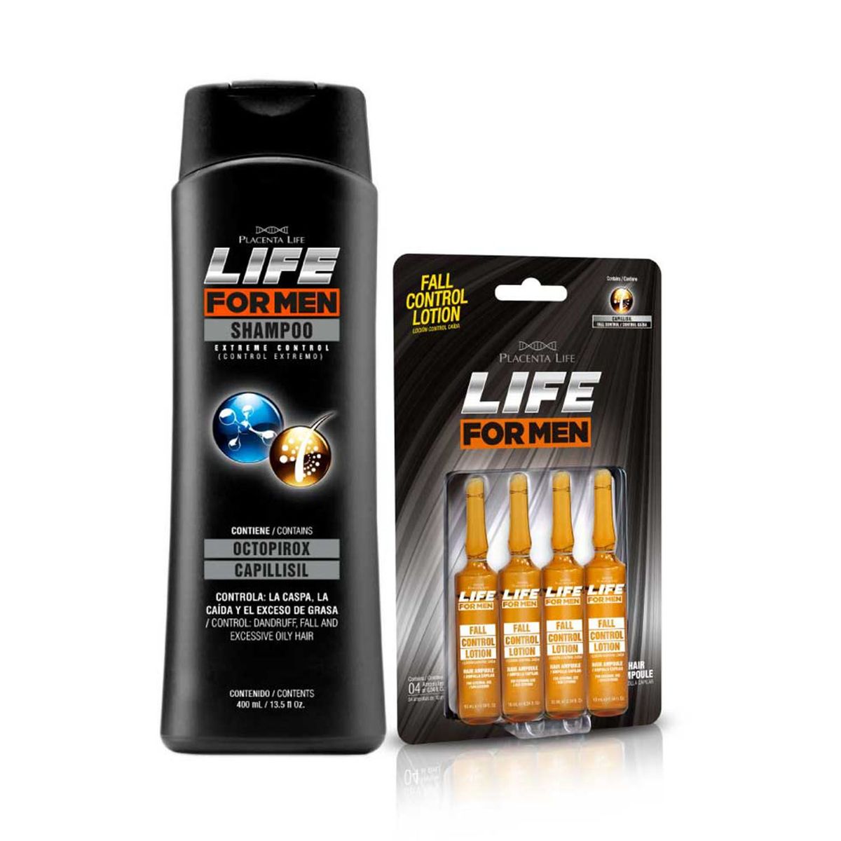 LIFE FOR MEN - Pack Shampoo y Ampolla Control Caída Life For Men