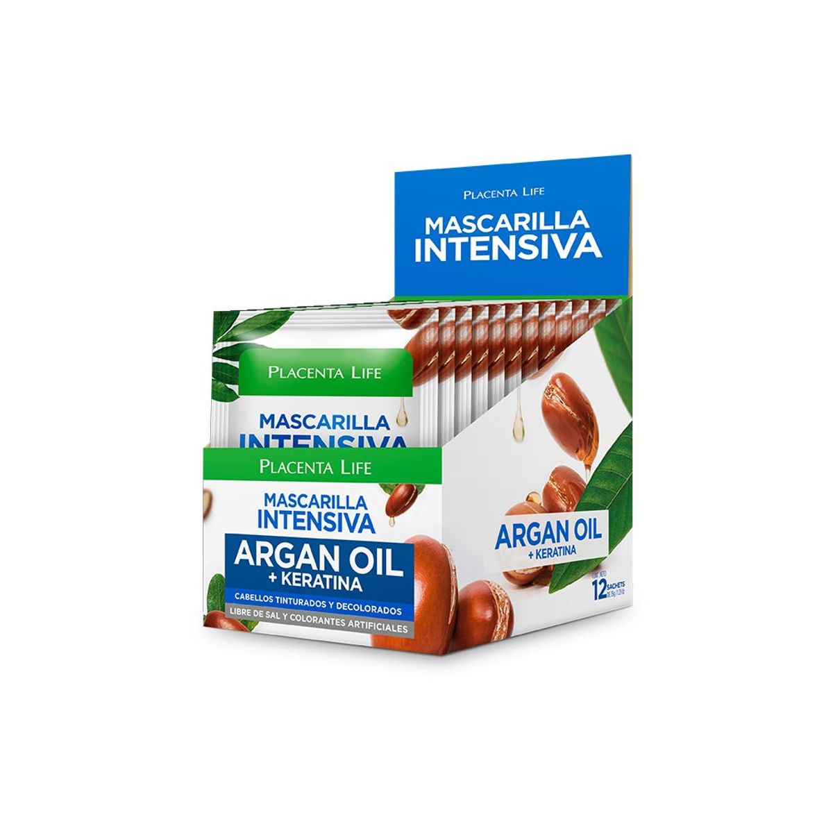 PLACENTA LIFE - Mascarilla Reparadora Argan Oil y Keratina Caja 12 Unid Placenta Life