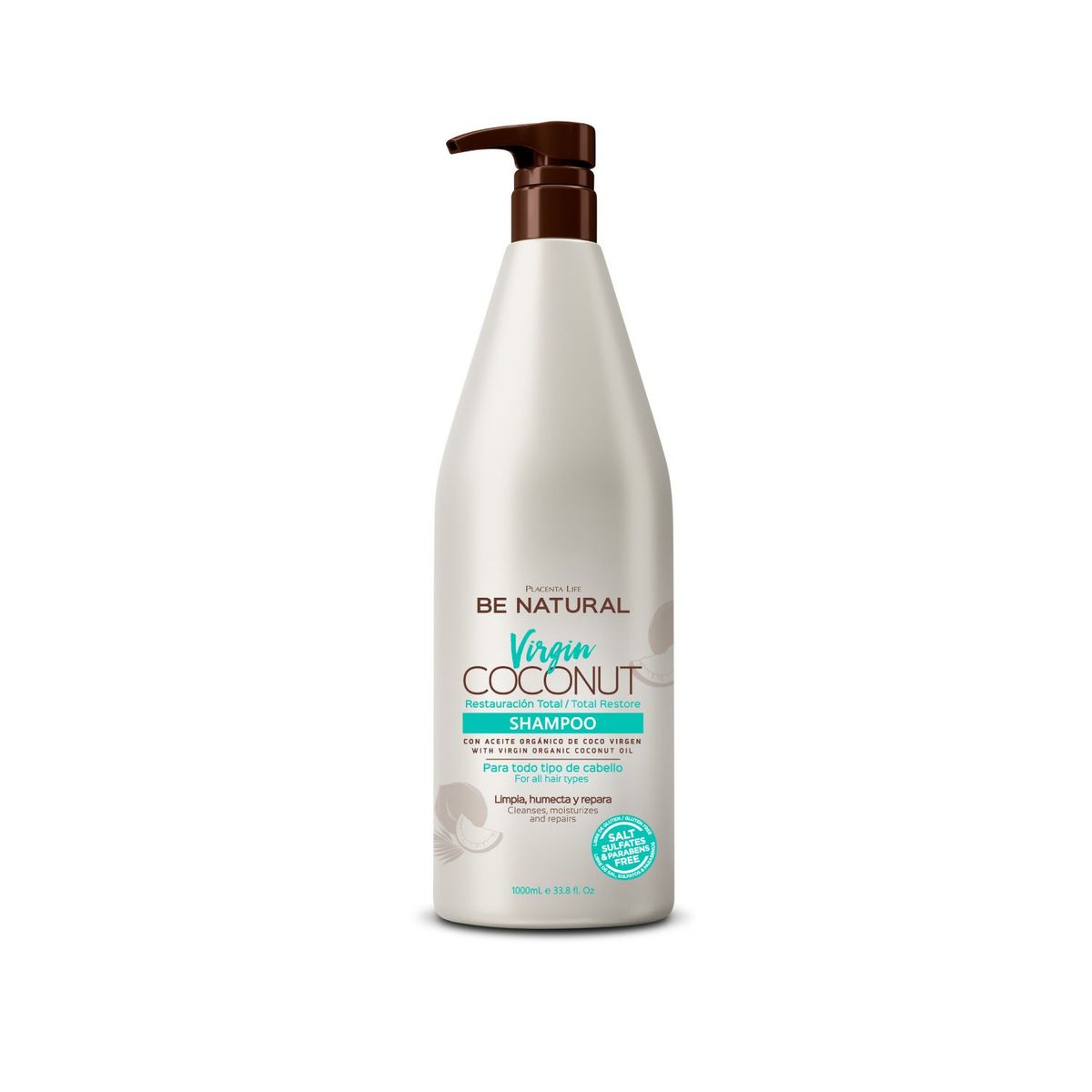 BE NATURAL - Shampoo Para Todo Tipo De Cabello Virgin Coconut 1 Litro Be Natural