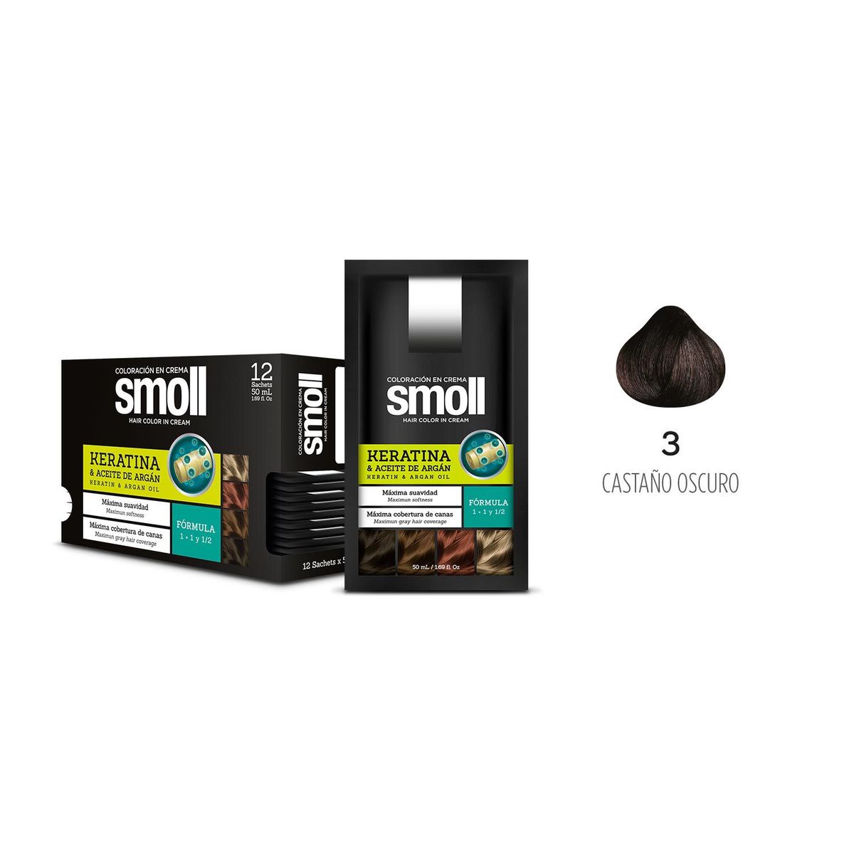  - Tinte para Cabello 3 Castaño Oscuro Caja 12 Unidades Smoll