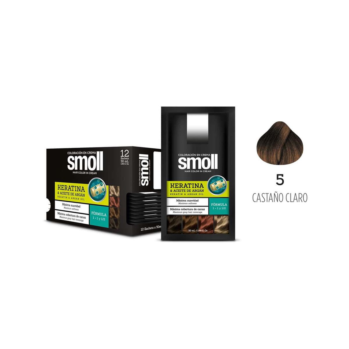  - Tinte para Cabello 5 Castaño Claro Caja 12 Unidades Smoll