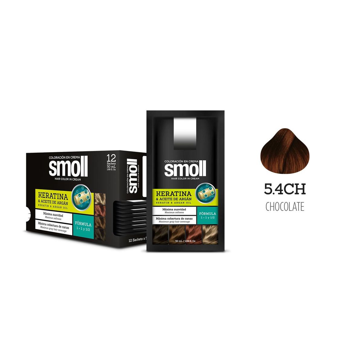  - Tinte para Cabello 5.4CH Chocolate Caja 12 Unidades Smoll
