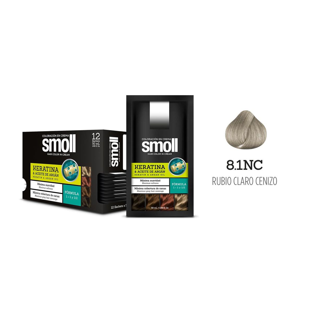  - Tinte para Cabello 8.1NC Rubio Claro Cenizo Caja 12 Unidades Smoll
