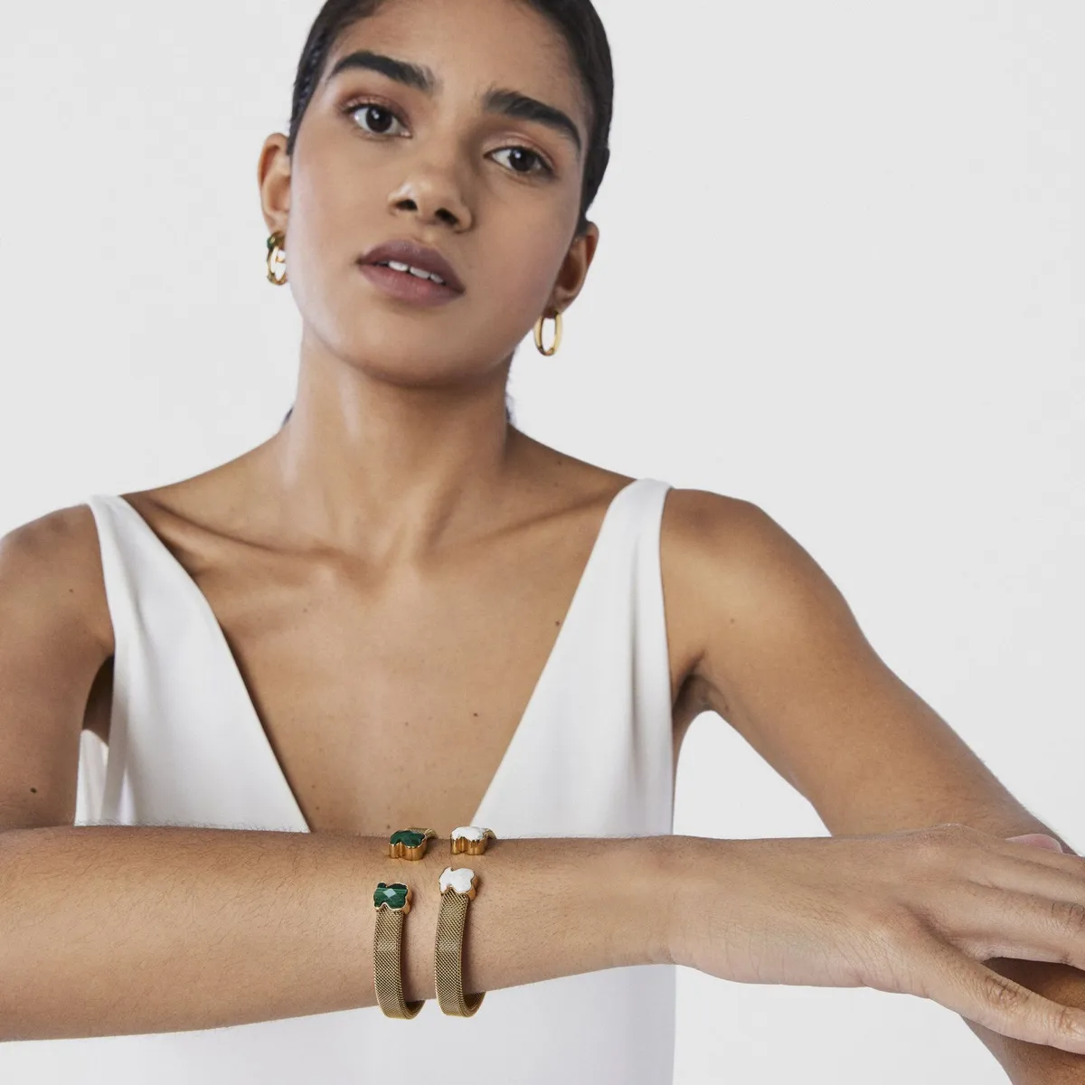 TOUS - Pulsera De Acero Ip Dorado  Malaquita