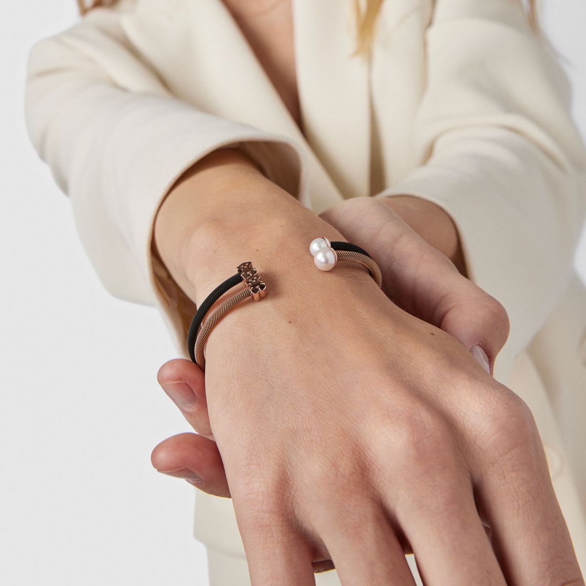 TOUS - Pulsera De Acero Ip Negro Plata Vermeil