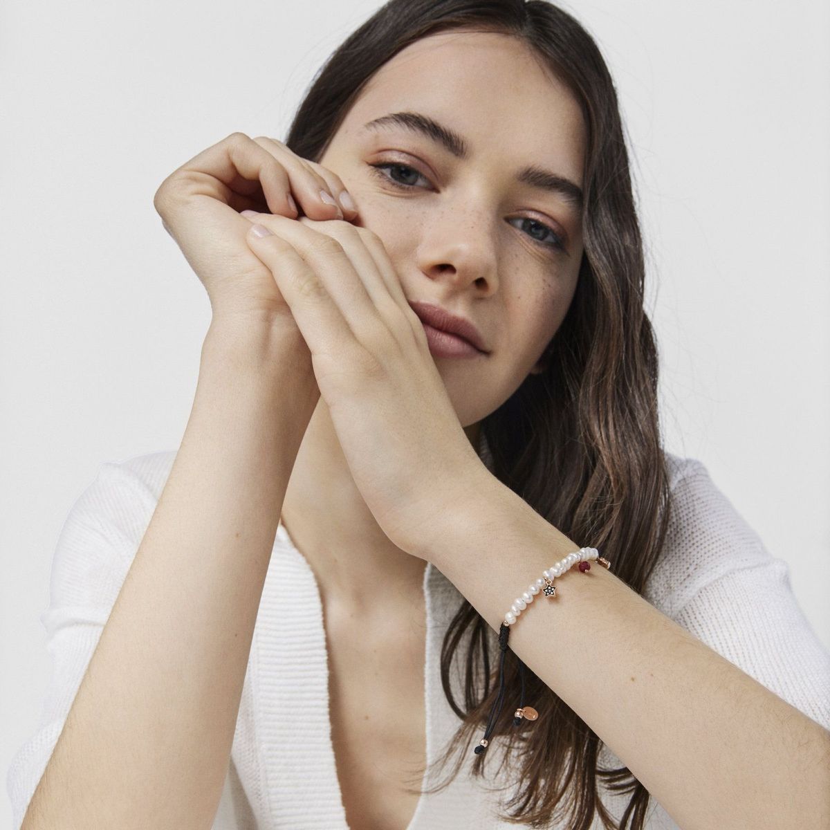 TOUS - Pulsera De Perlas  Cordón Negro