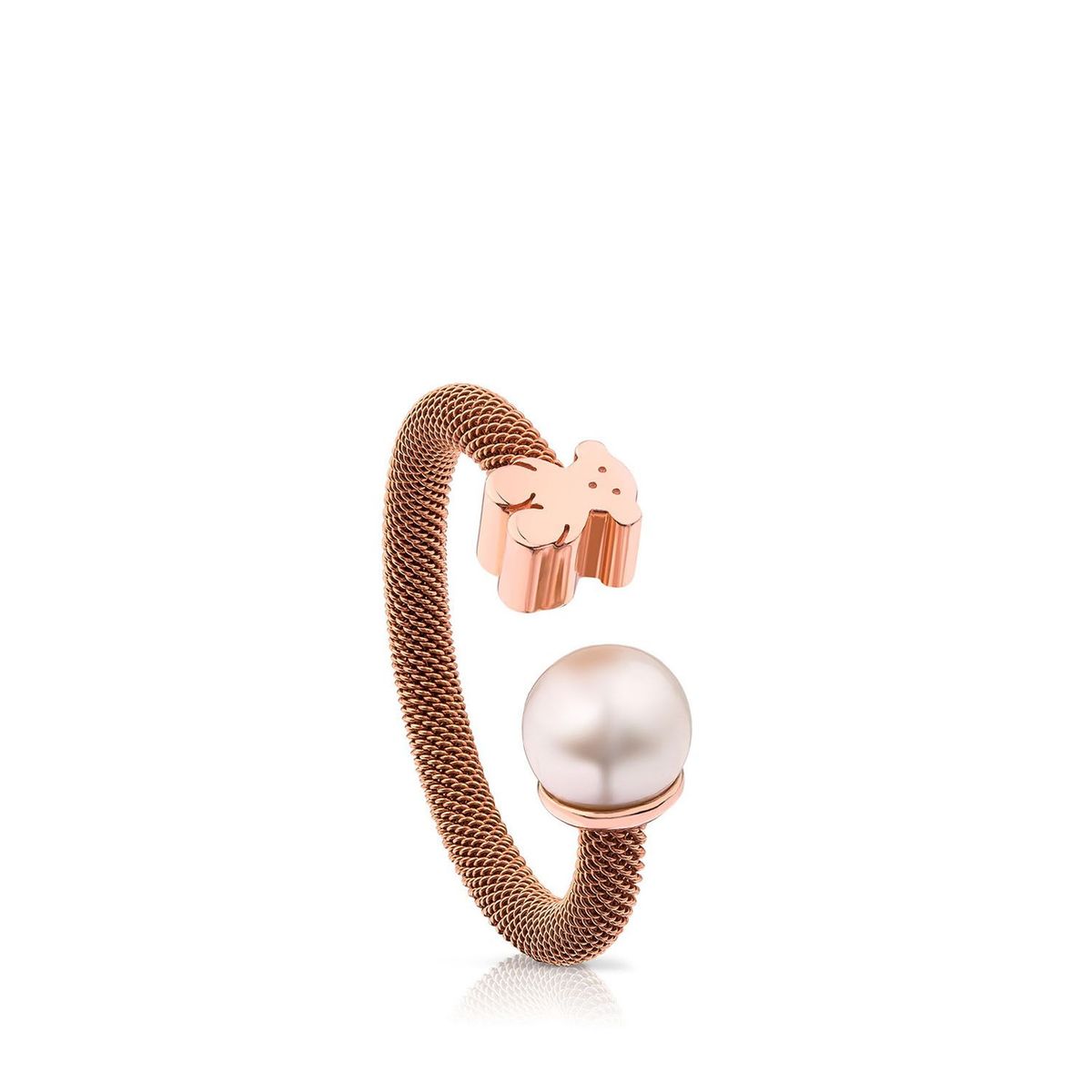 TOUS - Anillo De Acero  Plata Vermeil Rosa