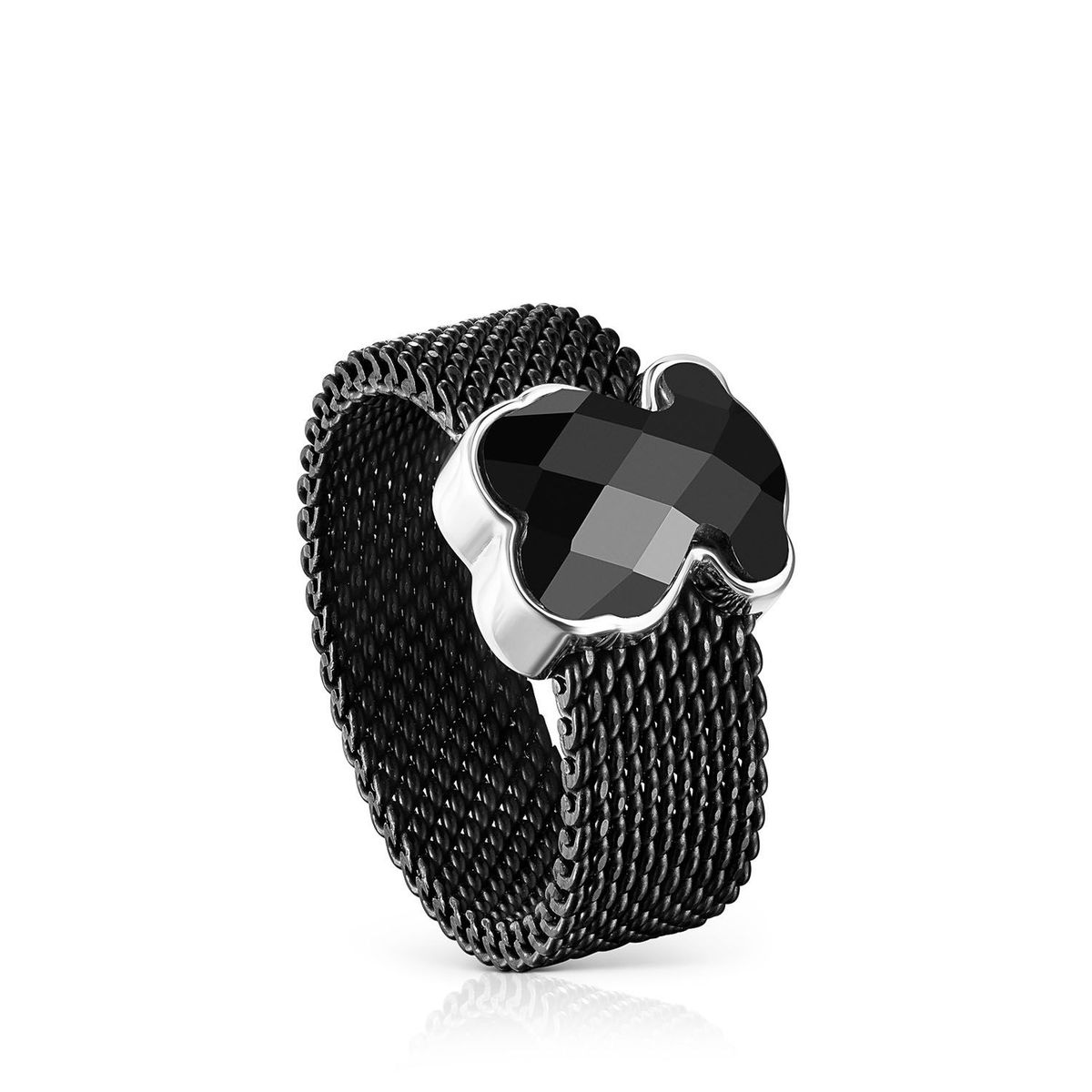 TOUS - Anillo De Acero Ip Negro  Ónix Facetada