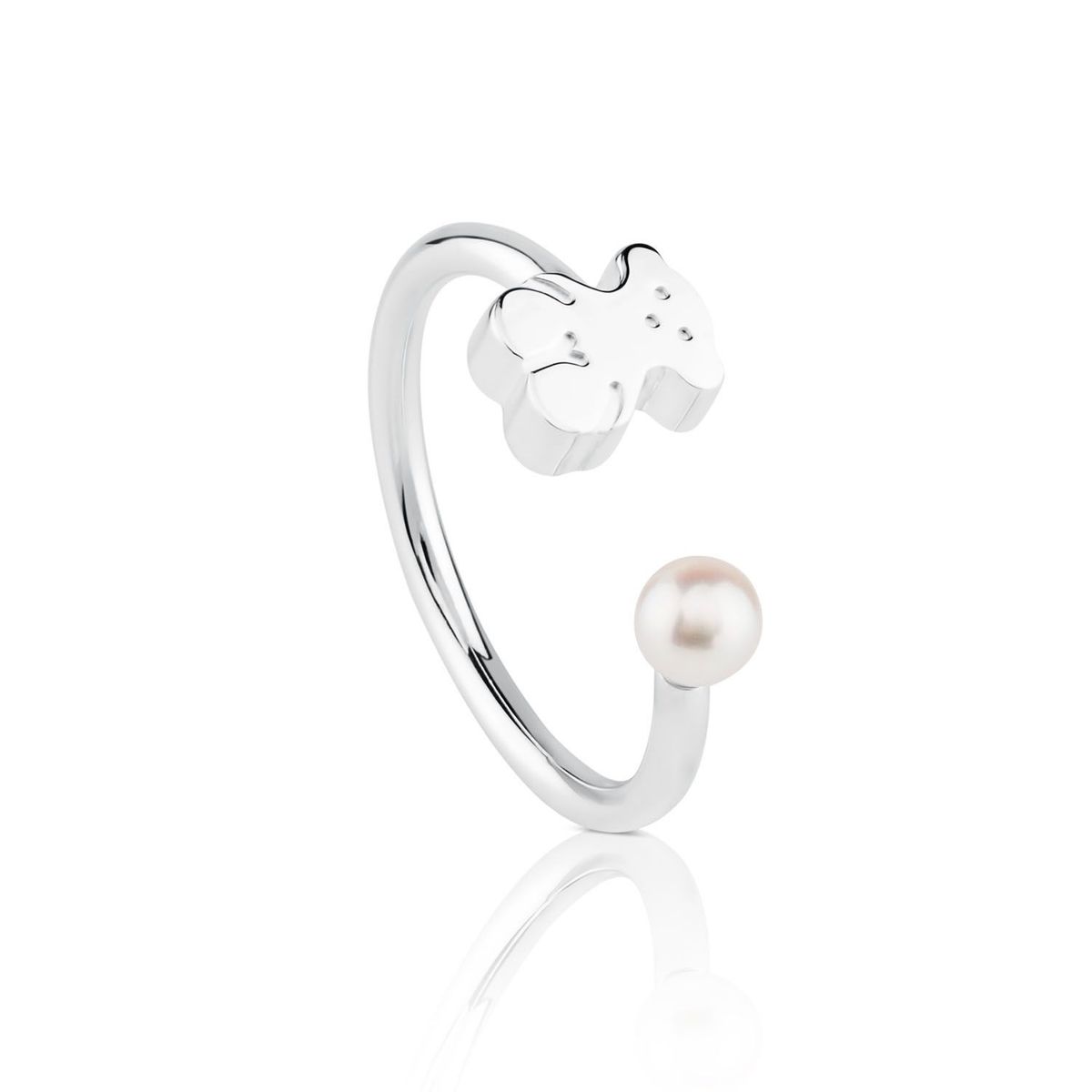 TOUS - Anillo Abierto De Plata Con Perla Pequeño
