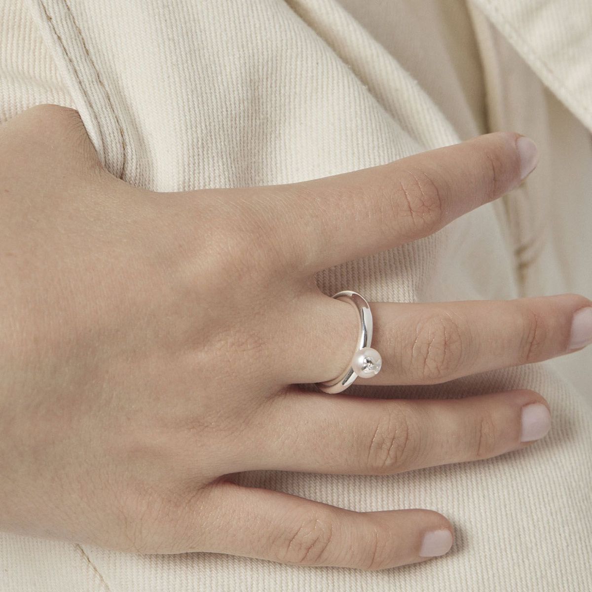 TOUS - Anillo De Plata  Perla Motivo Oso