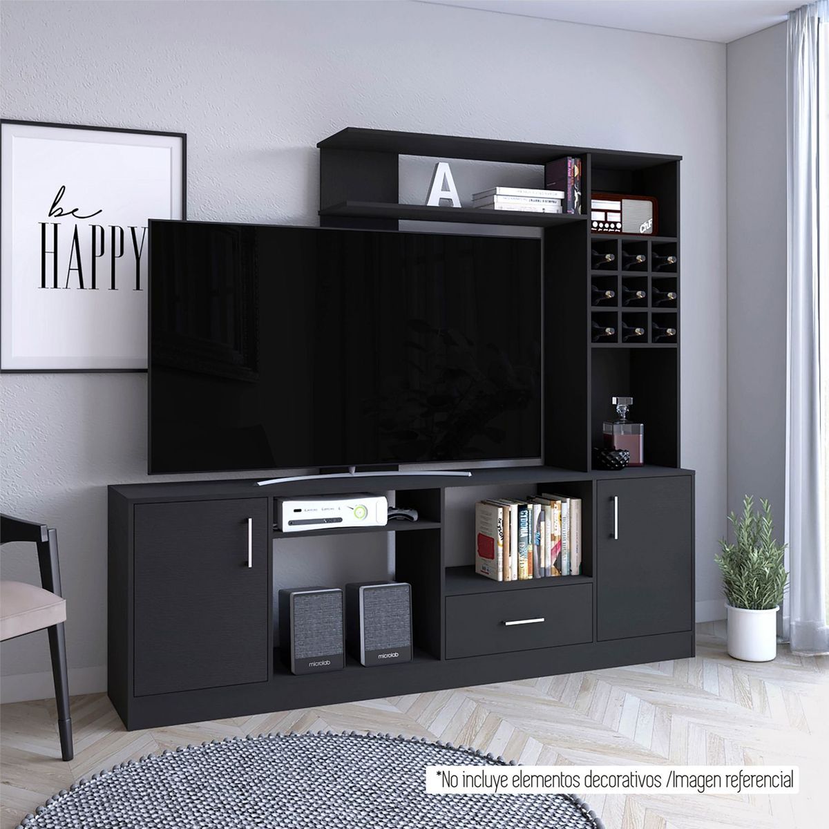 TUHOME - Centro de TV 60" con Porta Botellas Kava Beijing