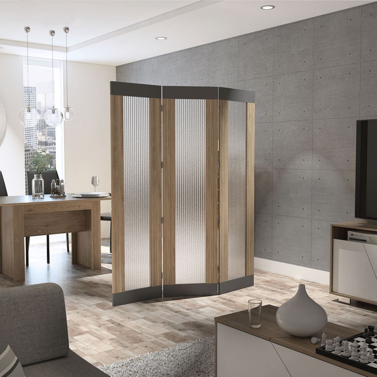 TUHOME - Biombo Ravena  Miel  Plomo