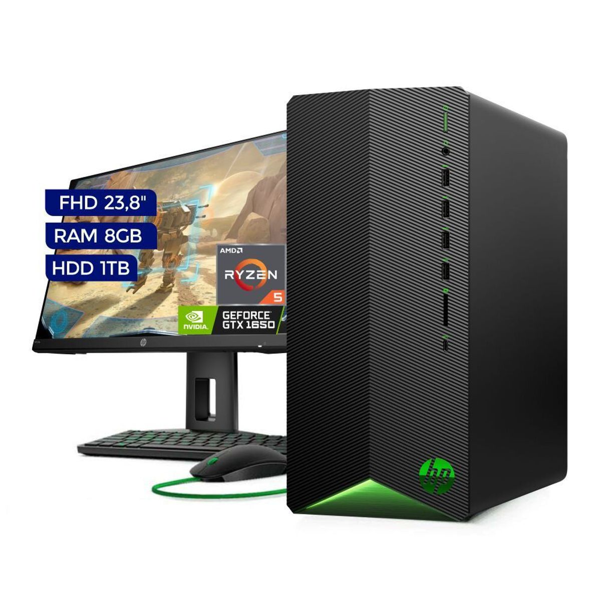 HP - PC Pavilion Gaming AMD R5 8GB 1TB+Monitor X24ih