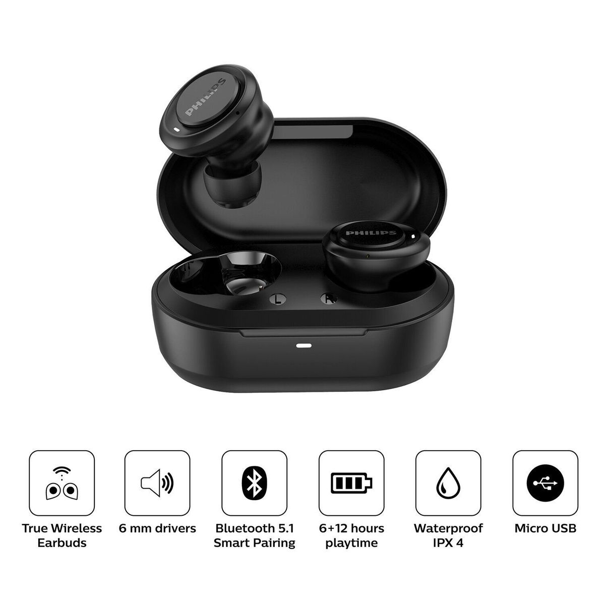 PHILIPS - Audífonos Bluetooth True Wireless Tat1215Bk