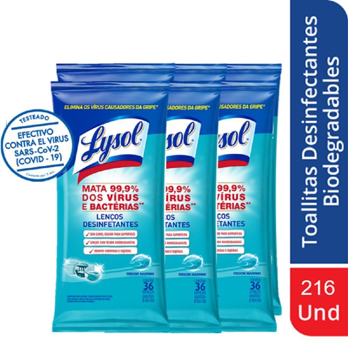 LYSOL - Toallita Desinfectante Frescura Marina x36un x6